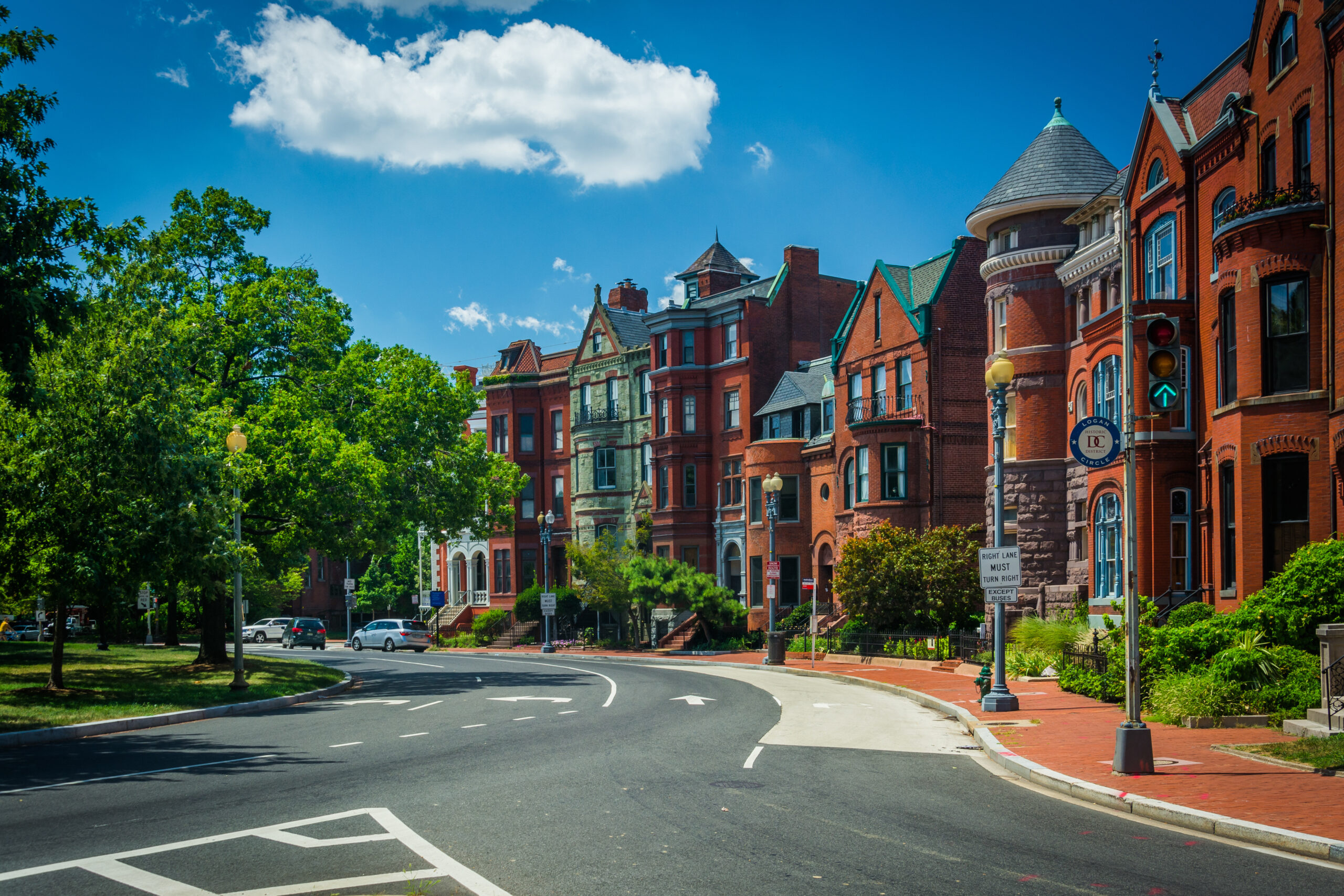 Historic row houses along Logan Circle, in Washington, DC.